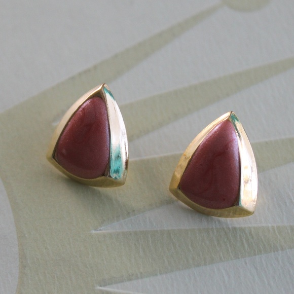 Gold and Coral Costume Post Earrings - Picture 1 of 3